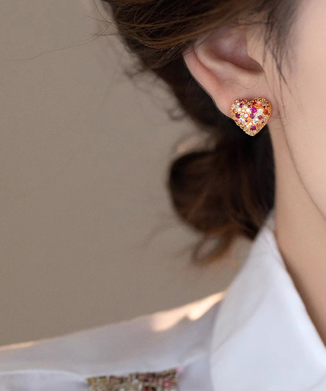 Art Colorblock Copper Alloy Zircon Love Stud Earrings