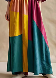 Art Colorblock Elastic Waist Patchwork Cotton Dresses Summer
