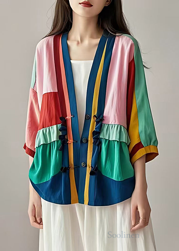 Art Colorblock Oversized Patchwork Cotton Cardigans Summer