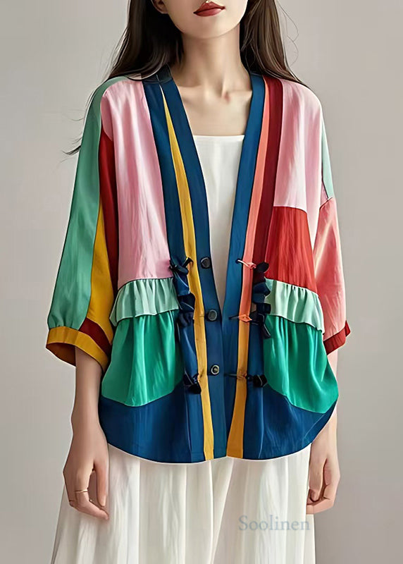 Art Colorblock Oversized Patchwork Cotton Cardigans Summer