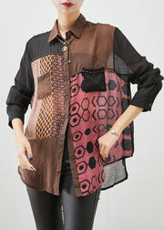 Art Colorblock Oversized Patchwork Cotton Shirt Fall