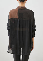 Art Colorblock Oversized Patchwork Cotton Shirt Fall