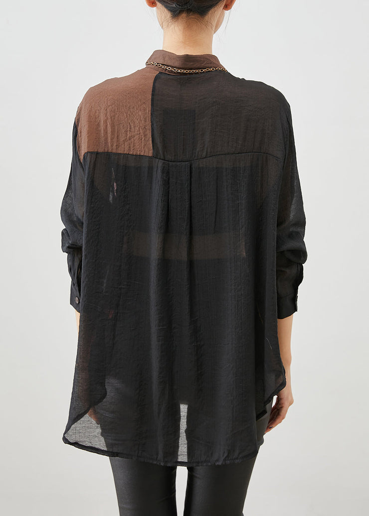 Art Colorblock Oversized Patchwork Cotton Shirt Fall