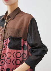 Art Colorblock Oversized Patchwork Cotton Shirt Fall