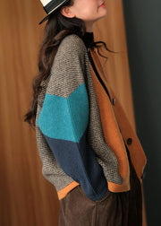 Art Colorblock Oversized Patchwork Knit Cardigan Winter