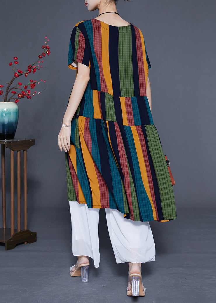 Art Colorblock Oversized Patchwork Striped Cotton Maxi Dresses Summer