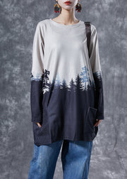 Art Colorblock Oversized Print Pockets Cotton Tops Spring