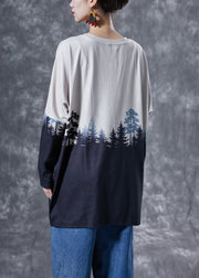 Art Colorblock Oversized Print Pockets Cotton Tops Spring