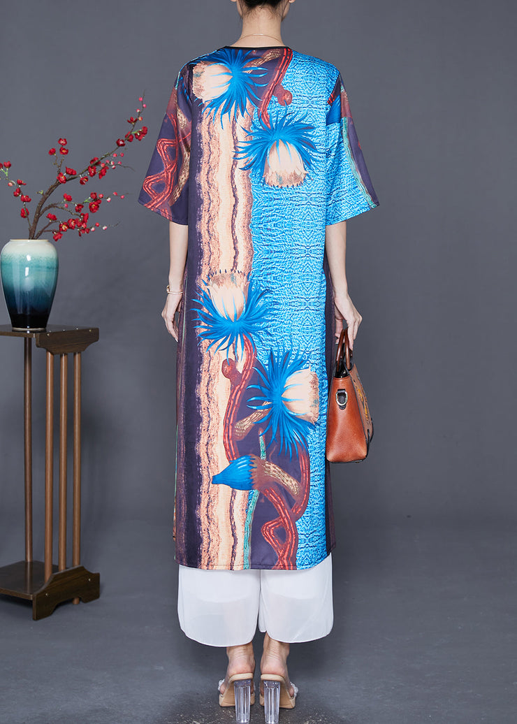 Art Colorblock V Neck Print Silk Holiday Dress Summer