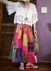 Art Colorblock Wrinkled Print Patchwork Exra Large Hem Linen Skirts Summer