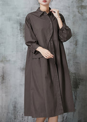 Art Dark Grey Asymmetrical Patchwork Cotton Dress Spring