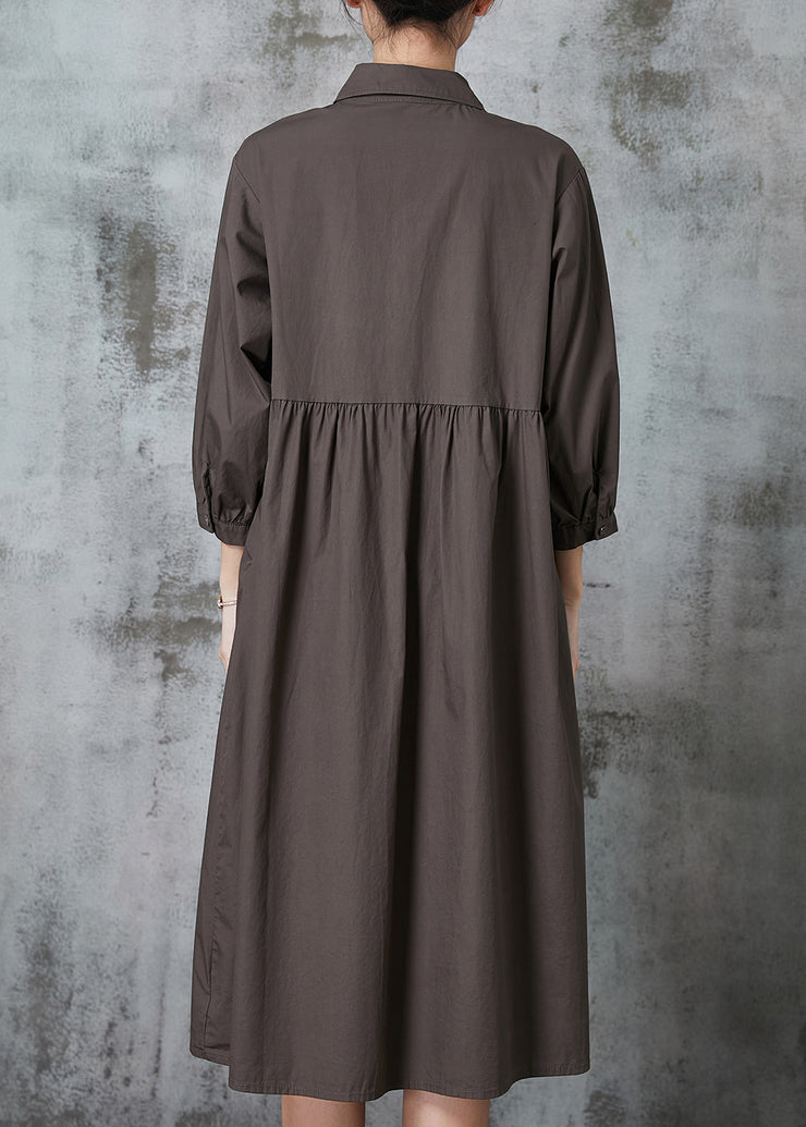 Art Dark Grey Asymmetrical Patchwork Cotton Dress Spring