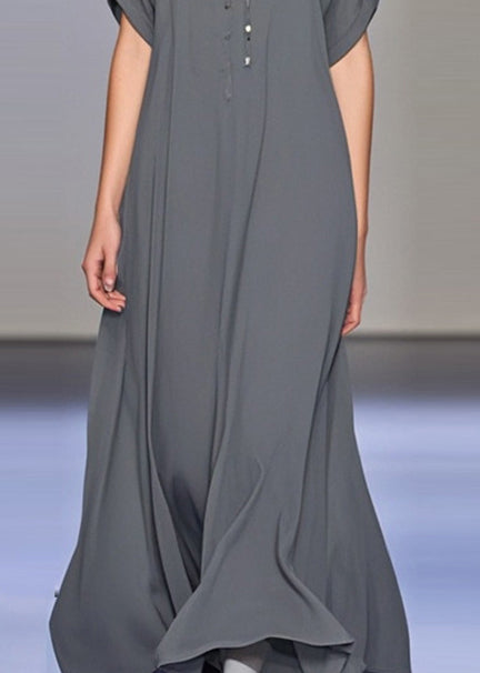 Art Dark Grey V Neck Draping Chiffon Maxi Dress Summer