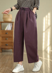 Art Dull Purple Elastic Waist Oversized Cotton Pants Fall