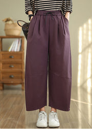 Art Dull Purple Elastic Waist Oversized Cotton Pants Fall