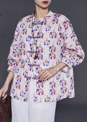 Art Elephant Print Linen Oriental Shirt Tops Summer