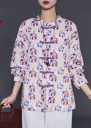 Art Elephant Print Linen Oriental Shirt Tops Summer