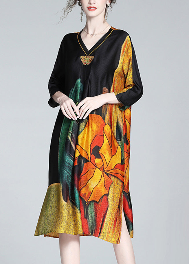 Art Embroideried Print Side Open Maxi Dress Spring