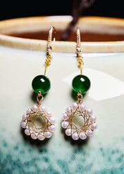 Art Floral Hoop Pearl Turquoise Drop Earrings