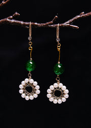 Art Floral Hoop Pearl Turquoise Drop Earrings