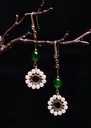 Art Floral Hoop Pearl Turquoise Drop Earrings