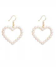 Art Gold Alloy Pearl Love Drop Earrings