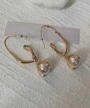 Art Gold Metal Overgild Pearl Hoop Earrings