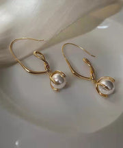 Art Gold Metal Overgild Pearl Hoop Earrings