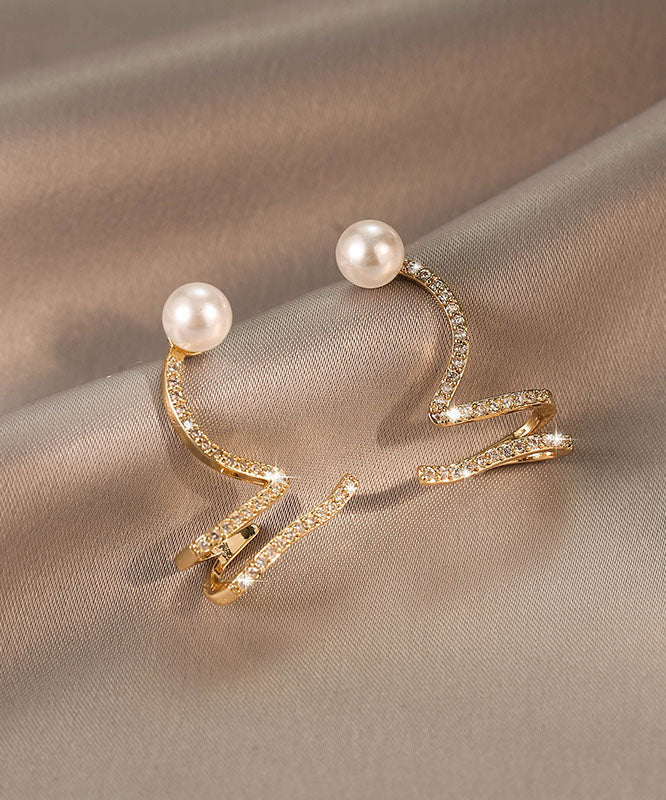 Art Gold Overgild Pearl Zircon Snake Shaped Stud Earrings