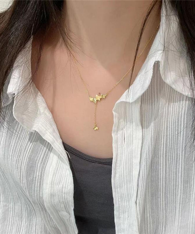 Art Gold Sterling Silver Overgild Butterfly Tassel Pendant Necklace