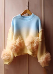 Art Gradient Color O Neck Patchwork Knit Sweater Spring