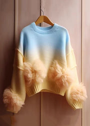 Art Gradient Color O Neck Patchwork Knit Sweater Spring