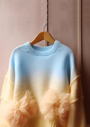 Art Gradient Color O Neck Patchwork Knit Sweater Spring