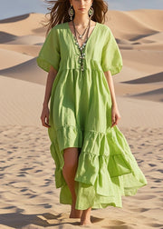 Art Grass Green Asymmetrical Cotton Maxi Dresses Summer