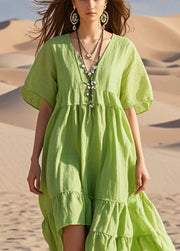 Art Grass Green Asymmetrical Cotton Maxi Dresses Summer