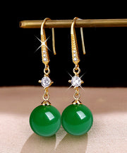 Art Green 14K Gold Agate Zircon Drop Earrings