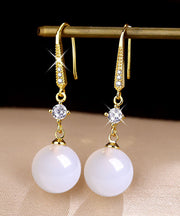 Art Green 14K Gold Agate Zircon Drop Earrings