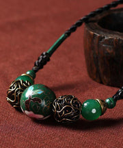 Art Green Agate Malachite Cloisonne Graduated Bead Necklace