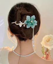 Art Green Alloy Pearl Floral Tassel Hairpin