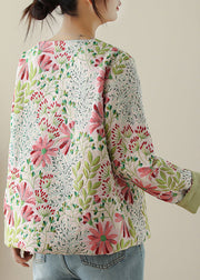 Art Green Embroidered Button Cotton Coats Fall