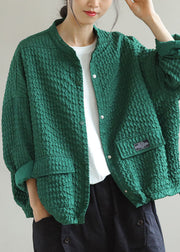 Art Green O-Neck Pockets Patchwork Cotton Coats Spring