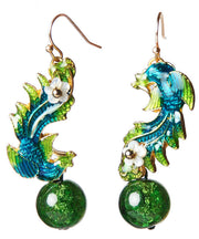 Art Green Overgild Cloisonne Clolured Glaze Shell Flower Drop Earrings