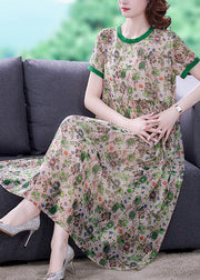 Art Green Oversized Patchwork Print Chiffon Vacation Dresses Summer