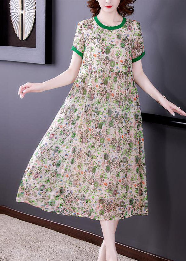 Art Green Oversized Patchwork Print Chiffon Vacation Dresses Summer