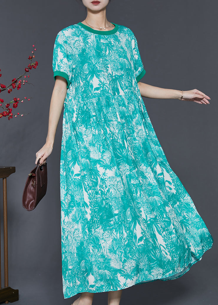Art Green Print Exra Large Hem Chiffon Dress Summer