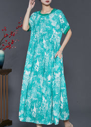 Art Green Print Exra Large Hem Chiffon Dress Summer