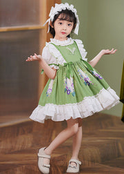 Art Green Ruffled Patchwork Bow Cotton Baby Girls Maxi Dresses Summer