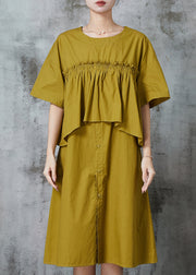 Art Green Ruffled Patchwork Cotton Robe Dresses Summer