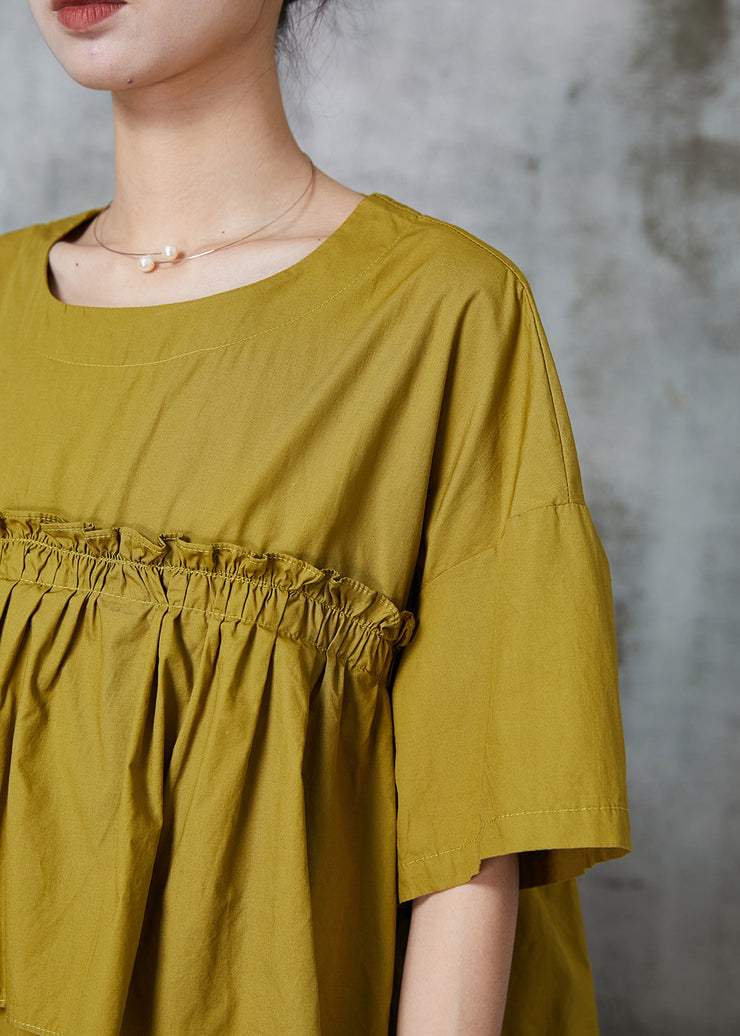 Art Green Ruffled Patchwork Cotton Robe Dresses Summer