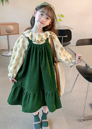 Art Green Shirts And Long Dress Kids Two Pieces Set Spring